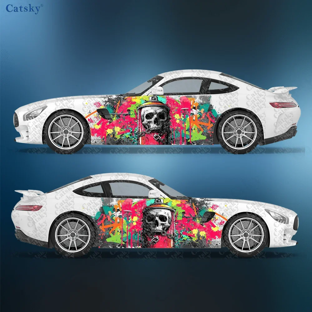 2pcs Skull graffiti spray paint can sticker, durable, fade-resistant, easy to install and remove - enhance the beauty of your ve