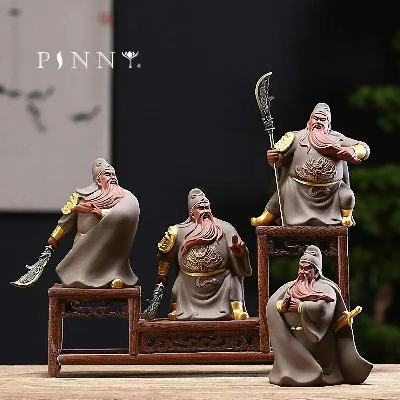 Ceramic Ancient General Guan Gong Ornaments Town House Decorations For Evil Spirits Purple Clay Statues Crafts Decorative