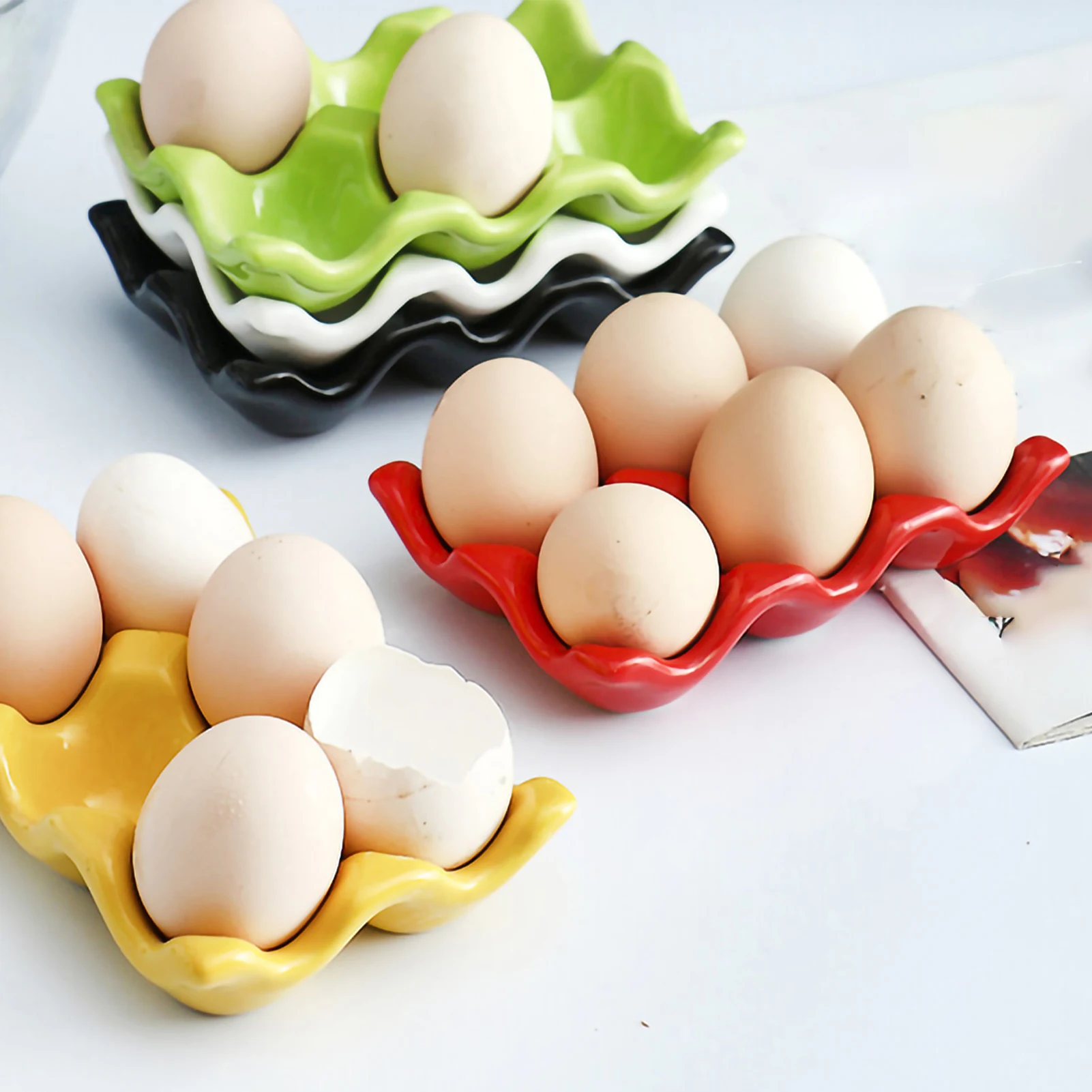 Ceramic Egg Storage Tray Solid Color Six Grid Egg Grid Household Rectangular Ceramic Egg Rack Tableware Kitchen supplies