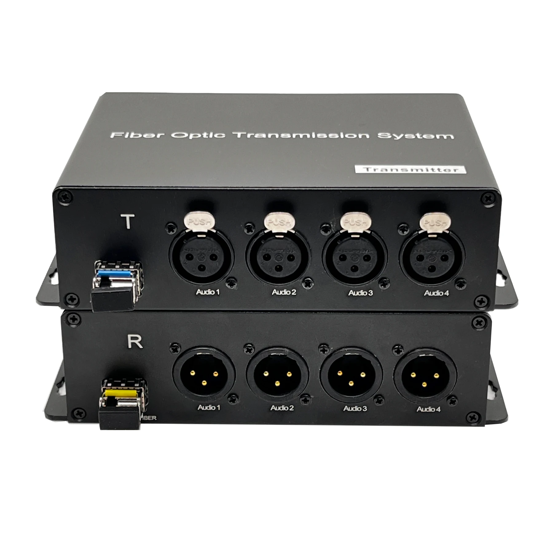 4 Port XLR Audio over Fiber Optic Converters, Balanced 3Pin XLR over Fiber Extenders, Singlemode Single Fiber up to 20Km A set