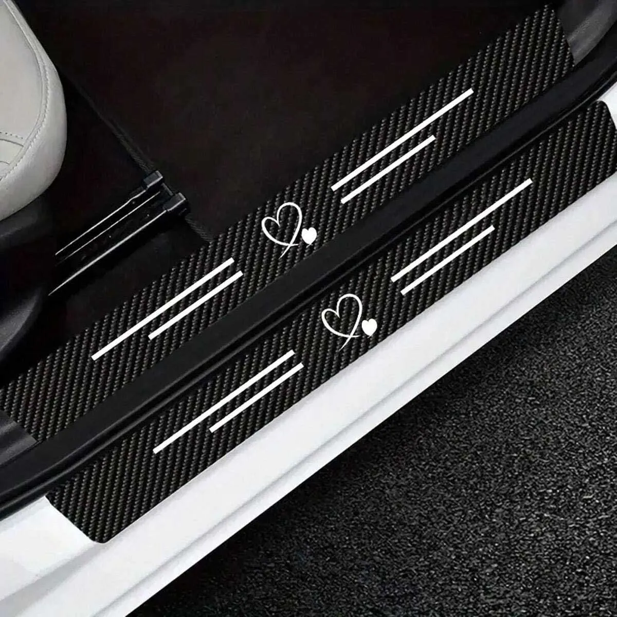 

4-Piece Heart Carbon Fiber Door Sill Protector - Easy to install, protects door edges, suitable for all car models