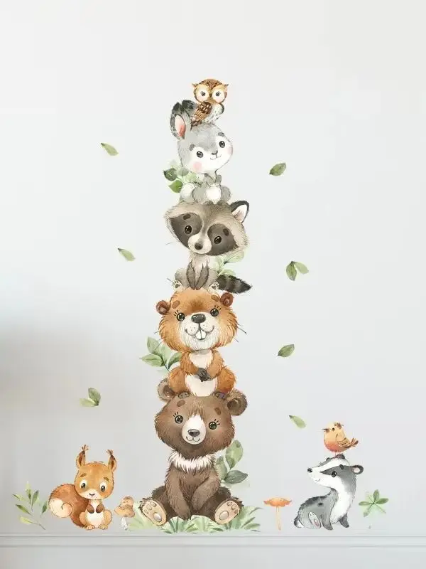 Cartoon Cute Animals Stacked High Self-adhesive Wall Stickers Children's Room Doors Wall Decoration Beautification Stickers