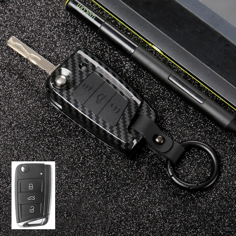 Car Key Case For Volkswagen VW Polo Golf 7 MK7 Tiguan Passat ABS Silicone Key Cover Carbon Fiber For Skoda Octavia Kodiaq Karoq