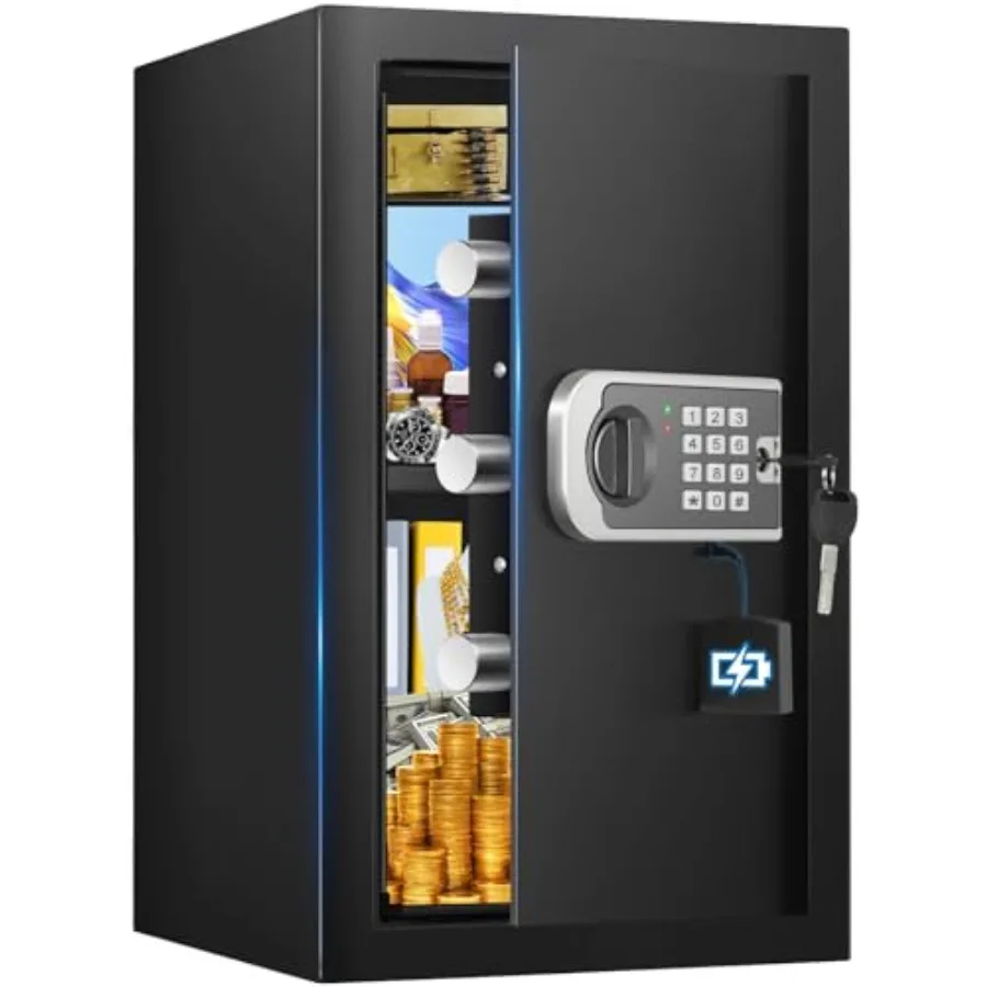 [19.7 Tall] Home Safe: Steel Fireproof Waterproof Document Safe with Digital Keypad, Programmable Code, Smart Alert, Mute Mode,