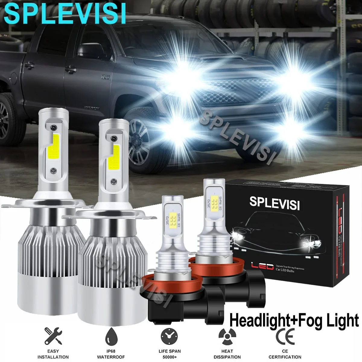 

4x H4 LED White Headlight H11 Fog Light Bulb 6000K For Toyota Tundra 2014-2020 Tacoma 2012-2015 Sequoia 2001-2007