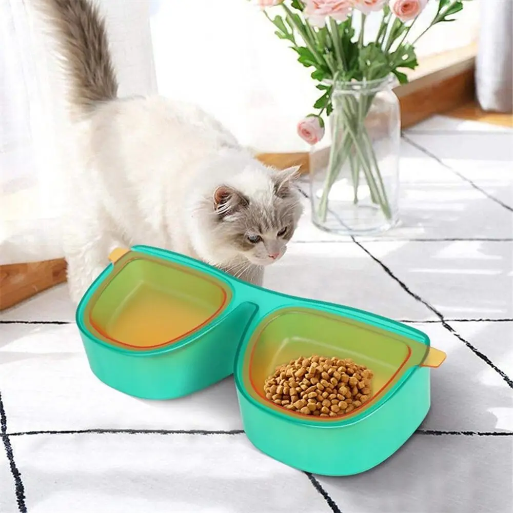 

Large Capacity Glasses Shape Cat Bowl Protection Neck Anti-Knockover Puppy Cat Feeder Plastic Eco-friendly Cat Double Bowls
