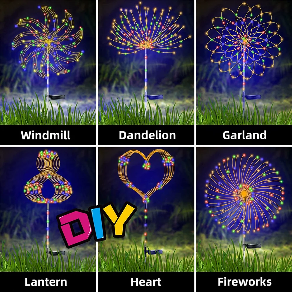 Imagem -04 - Impermeável Led Solar Firework Light Decoração do Jardim Fairy Light Iluminação Exterior Gramado Caminho Lâmpada de Natal