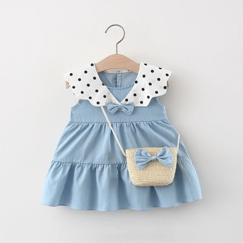 

Newborn baby Girls summer clothes polka dot vest dress + bag cloth for toddler baby girls clothing babies birthday casual dress