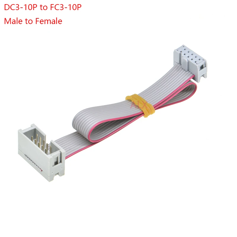 2PCS DC3-FC Male to female 2.54MM pitch connector 10 PIN 20CM 30CM Flat Ribbon DOWNLOAD Data Cable IDC BOX HEADER 10P