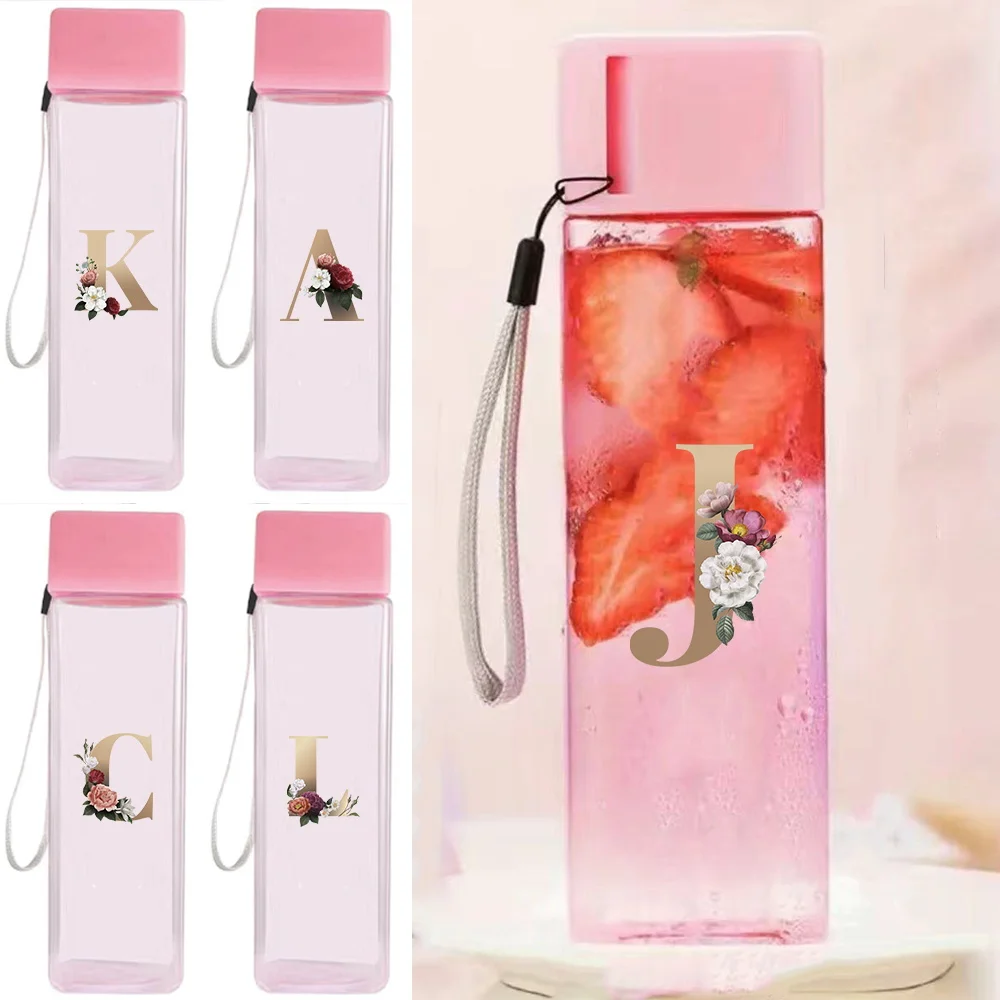

Sports Water Cup With Portable Rope Large Capacity High Temperature Resistant Leak-proof Milk Water Bottle Gold Letters Pattern