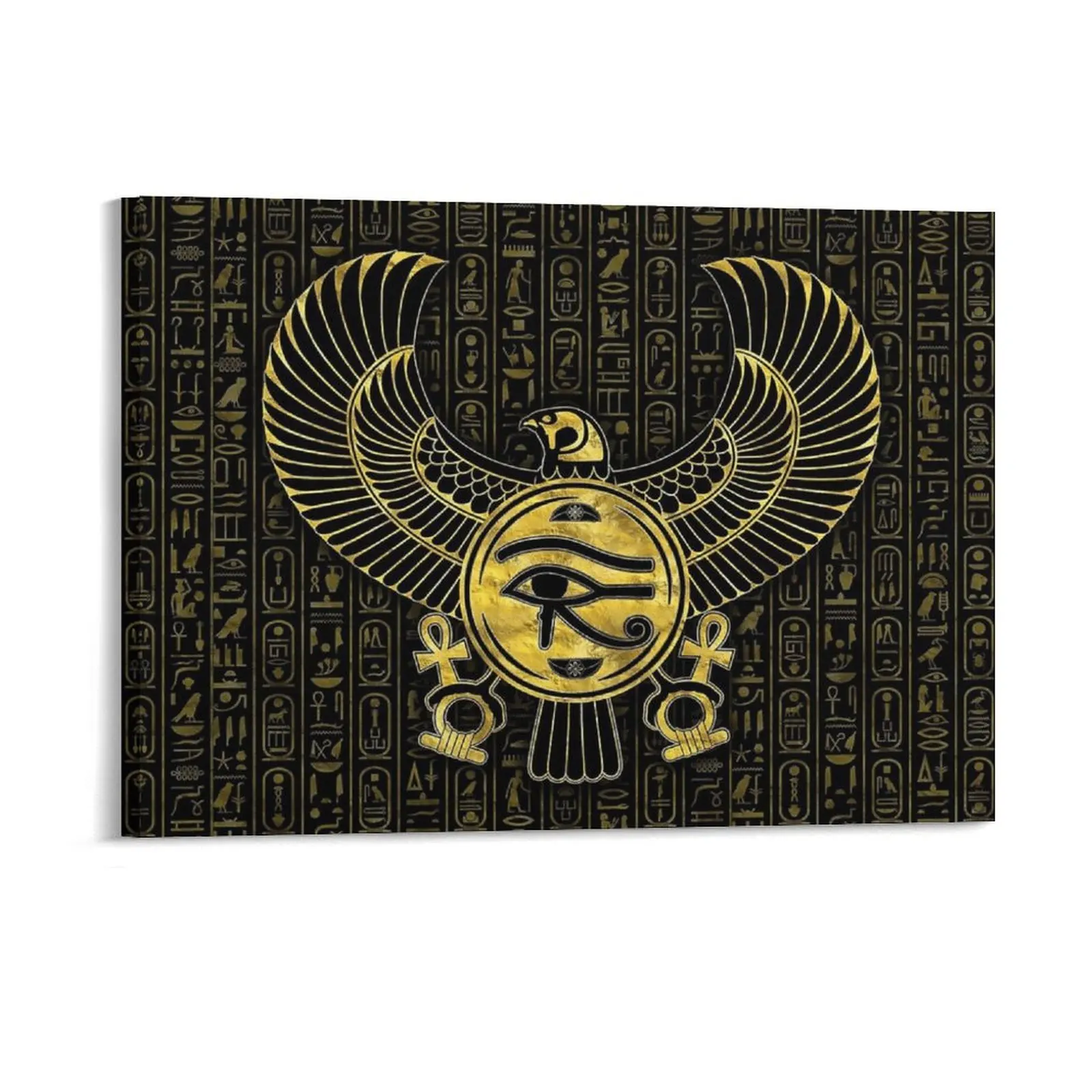 Egyptian Eye Of Horus On Hieroglyphics Gold And Marble Canvas Painting Printing Living Room Egyptian Eye Framed Wall Painting