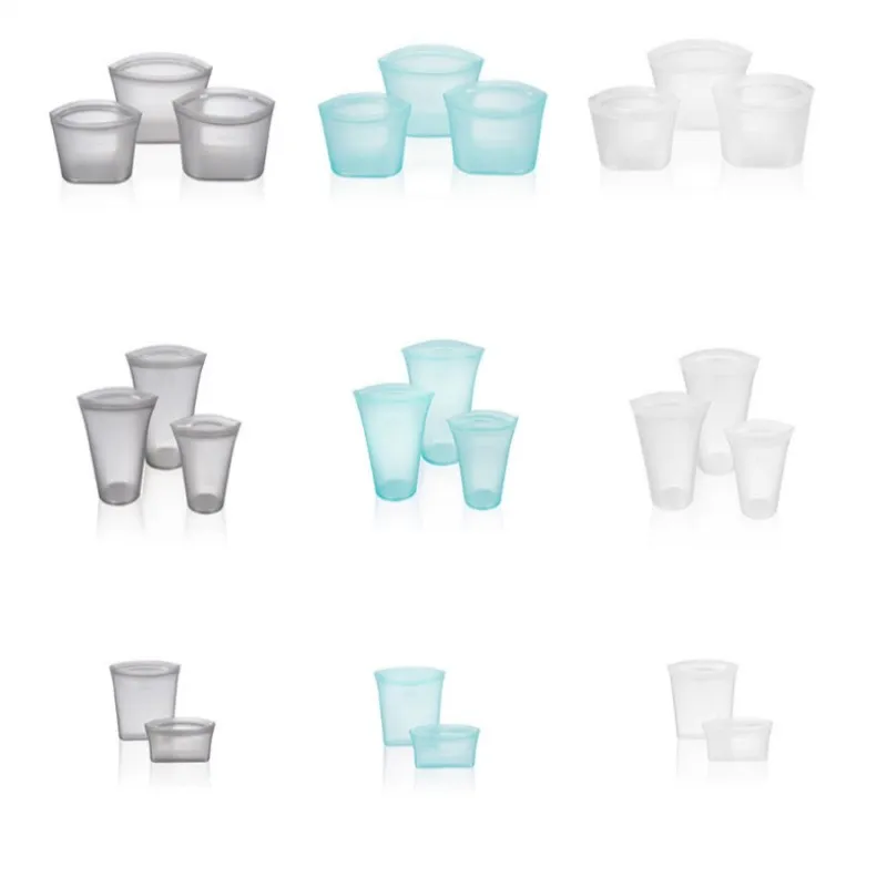 Reusable 100% Platinum Silicone Container storage bag Zip Standing Reusable food container Ziplock Lock Storage Bag with clips