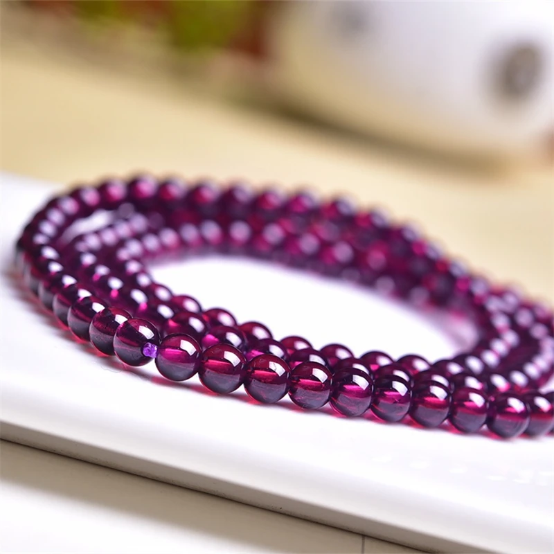 4.9MM Natural Garnet Triple Circle Bracelet Handmade Fortune Energy Bangle Mineral Woman Amulet Jewelry Gift 1PCS