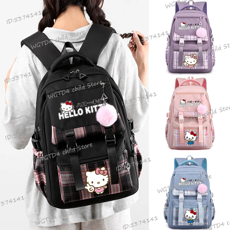 

Милый школьный рюкзак Hello Kitty для девочек, милый школьный рюкзак, детский подарок, студенческий многофункциональный и стильный школьный рюкзак, сумка для ноутбука и книг