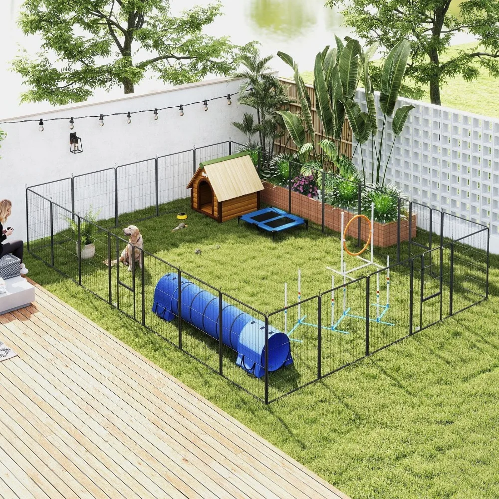

24 Panel 32 Inch Dog Playpen for Small and Medium Dogs with Lockable Door