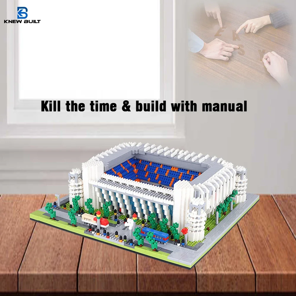 Toy for Children Football Sport MadridStadium Soccer Field 3D Model DIY  Diamond Blocks Bricks Building World Architecture