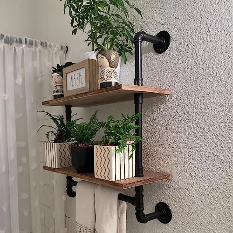 

Industrial Pipe Shelving Bathroom Pipe Shelves with Towel Bar Over Toilet Pine Wood Floating Shelves for Wall Mounted Bedroom K