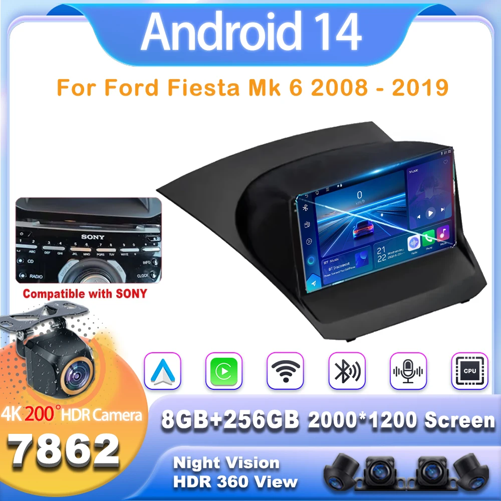 Android 14 Car Radio For Ford Fiesta Mk 6 2008 - 2019 Multimedia Player Car Dvd GPS Navigation Car Radio Multimedia 2din 7862CPU