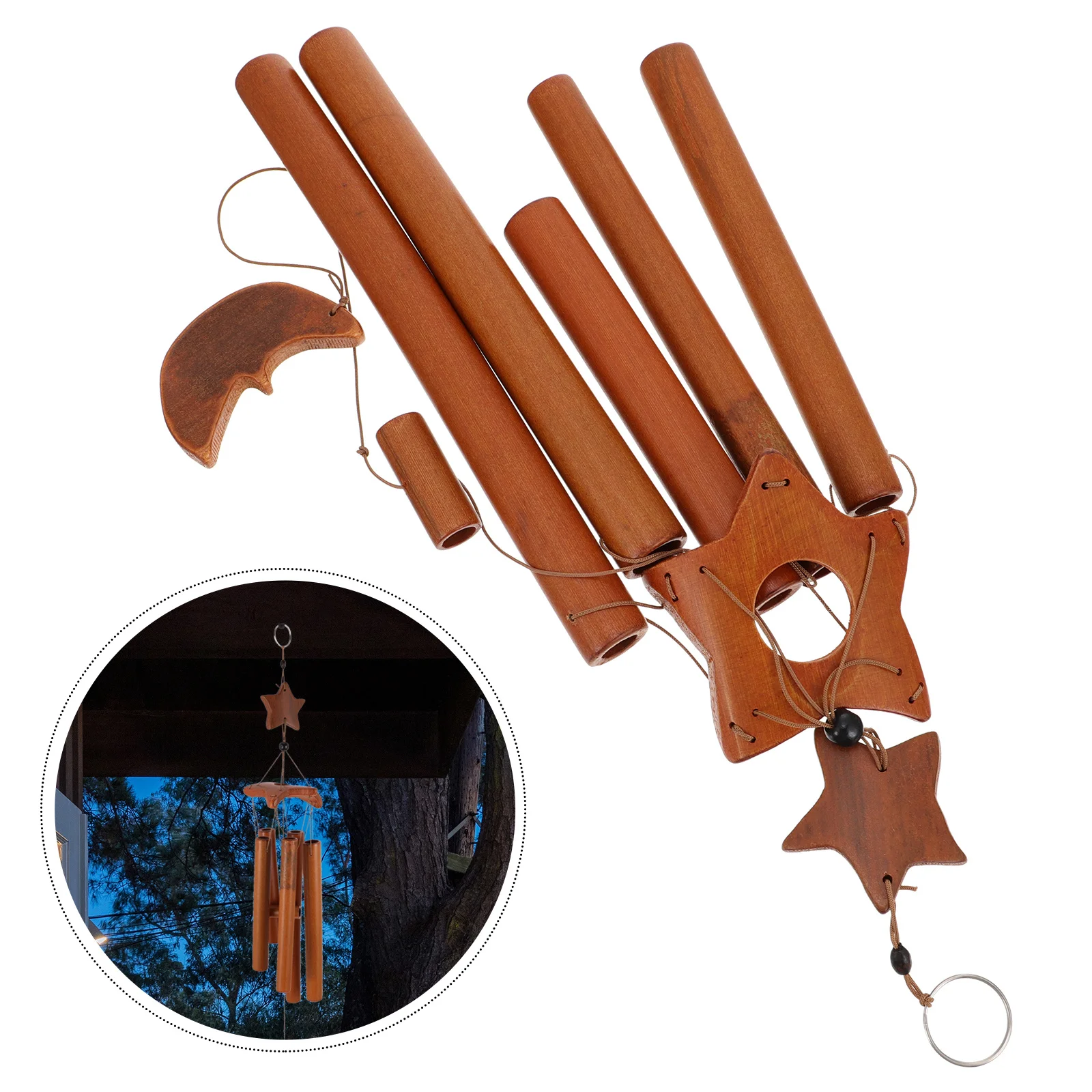 

1Pcs Bamboo Wind Bell Wooden Wind Chime Five-Pointed Star Hanging Decor for Home Garden Balcony Hanging Decor