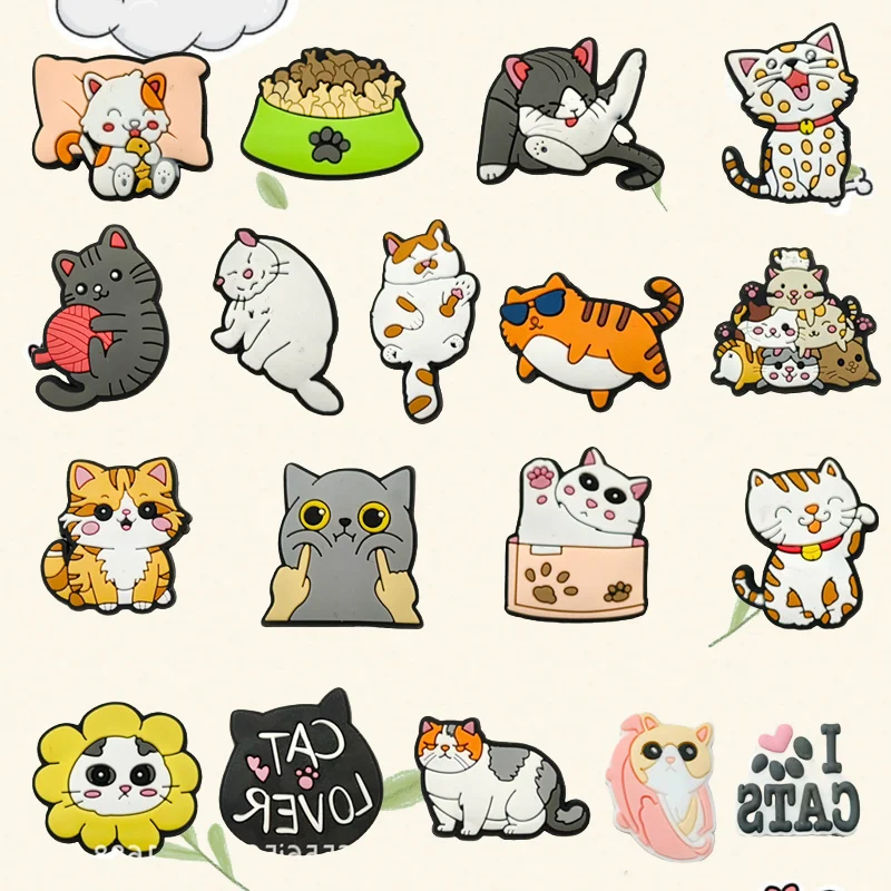

18pcs Cat Kitten Pet Mewing Shoe Charms Cute Animal Buckle Decorations for Clogs Sandals - Unique Friends Gift Idea