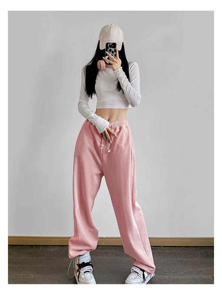 HOUZHOU Kpop Y2K Pink Baggy Jogger Sweatpants Women Hippie Streetwear Oversize Sports Pants Casual Solid Wide Trousers Harajuku