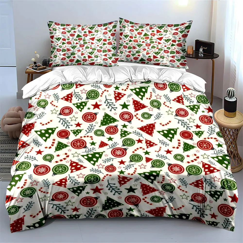 Christmas-themed tree, star and snowflake decorations Print Duvet Cover Bedding Set Included 1*Duvet Cover 2*Pillowcases