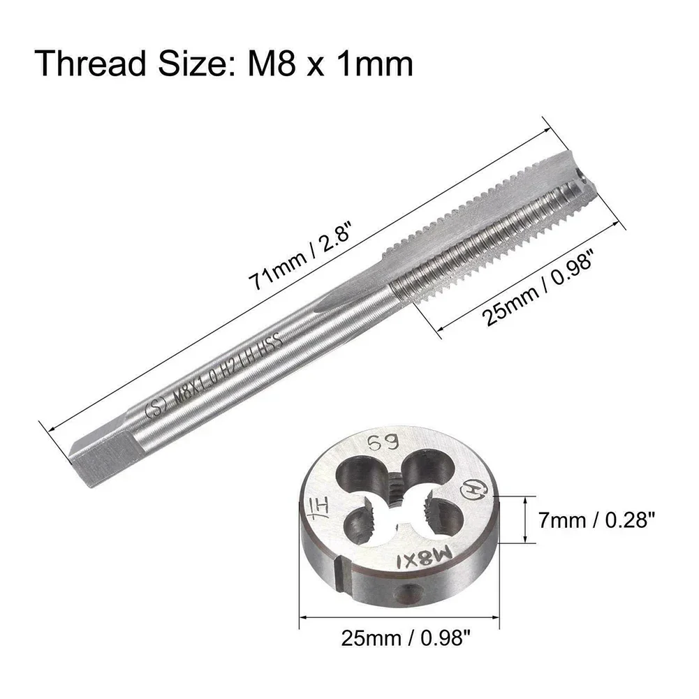 Die Tap High Speed Steel Cutters Square End 1mm Circular Round Handle M8 Metric For Stainless Steel Iron Copper