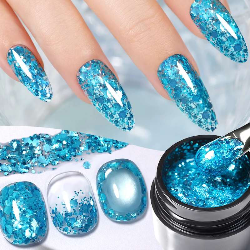 AWStorG 5ML Blue Glitter Gel Nail Polish Irregular Hexagon Flakes Soak Off UV LED Sparkly Lake Blue Nail Art Manicure