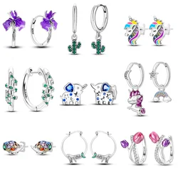 2025, nieuw S925 sterling zilver, geschikt voor schattige dieren- en plantenserie, meerkleurige oorbellen, geschikt voor meisjessieradenboetiek