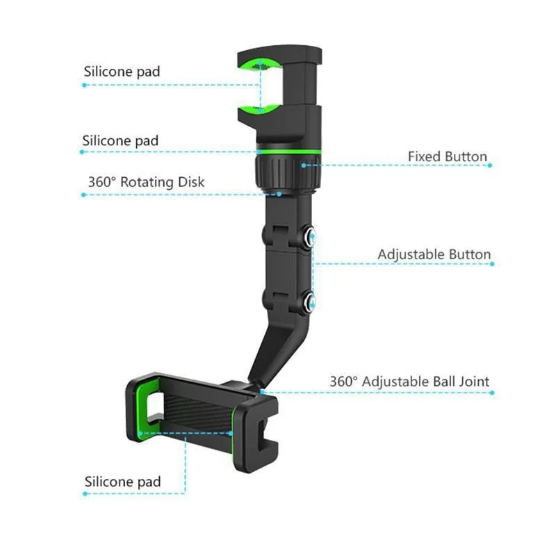 360 °   سيارة مرآة الرؤية الخلفية حامل هاتف ل 4.0-6.1 بوصة الهاتف نظام تحديد المواقع والملاحة قوس حامل هاتف حامل دعم قابل للتعديل