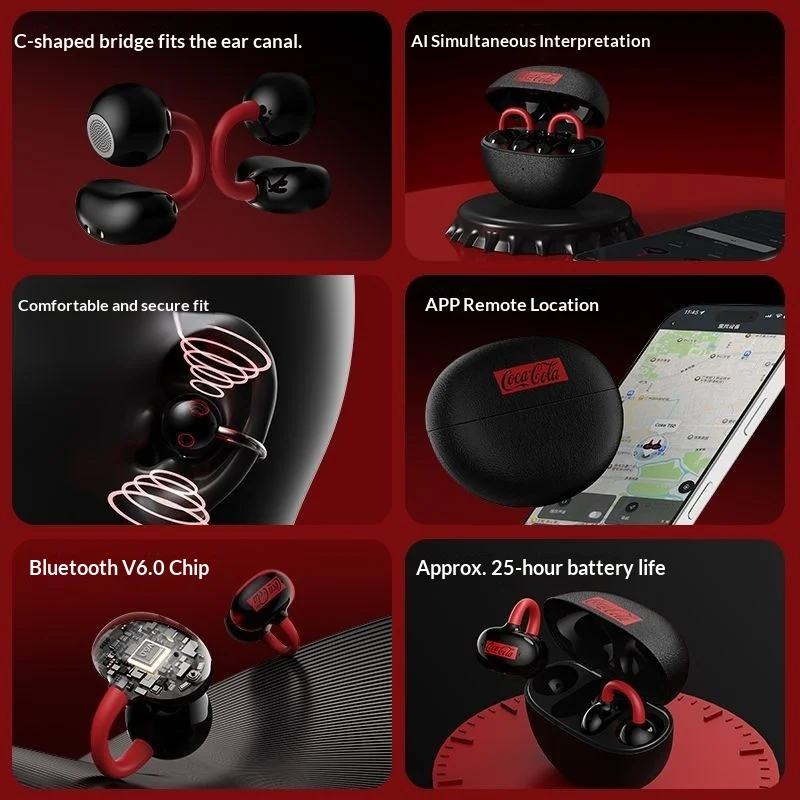 Coca-Cola Bluetooth 6.0 Earphones Wireless Bone Conduction