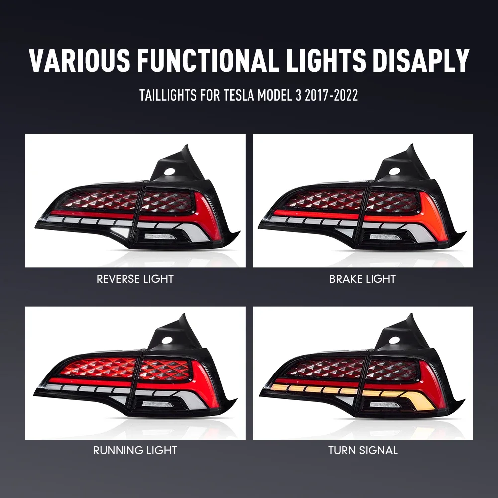 Pair Of LED Tail Lights For Tesla Model 3 2017-2022 DRL Reverse Brake Turning Signal Plug And Play Car Rear Tail Light Assembly