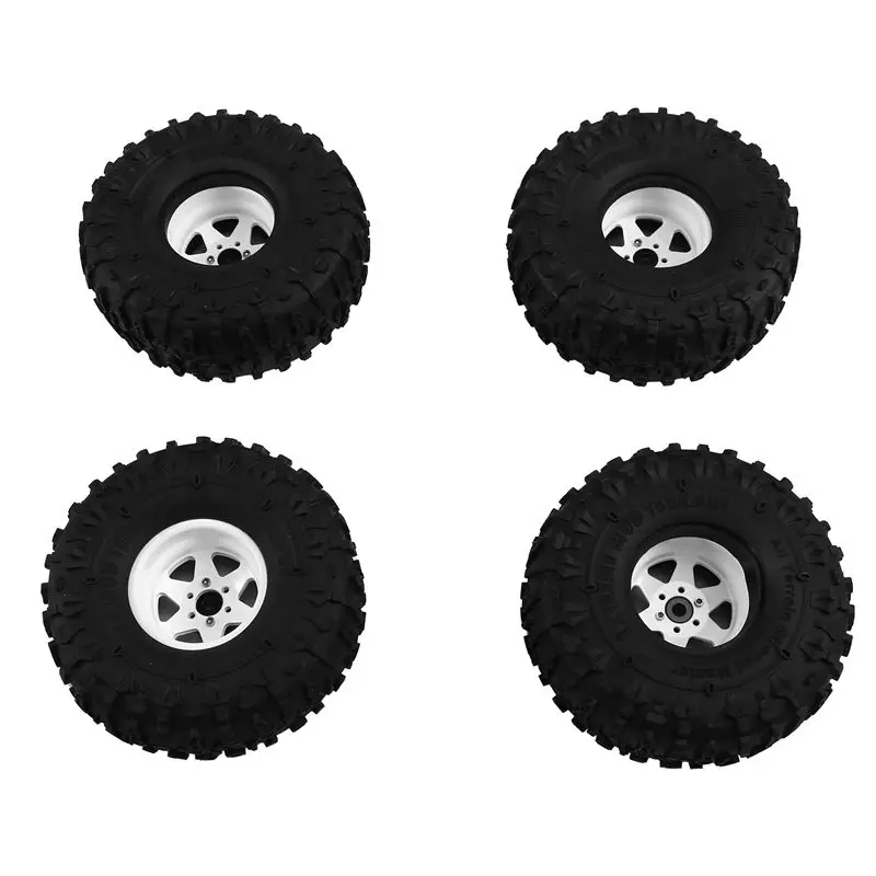 ABUM-4Pcs 122Mm 1.9 Inch Metal Beadlock Wheel Rim Rubber Tire Set For 1/10 RC Crawler Car TRX4 D90 D110 Axial SCX10 White
