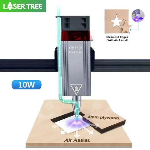 Laser tree 5w 10w módulo de laser com cabeça de gravação a laser de assistência de ar 450nm cabeça de laser de luz azul para ferramentas de corte a laser cnc