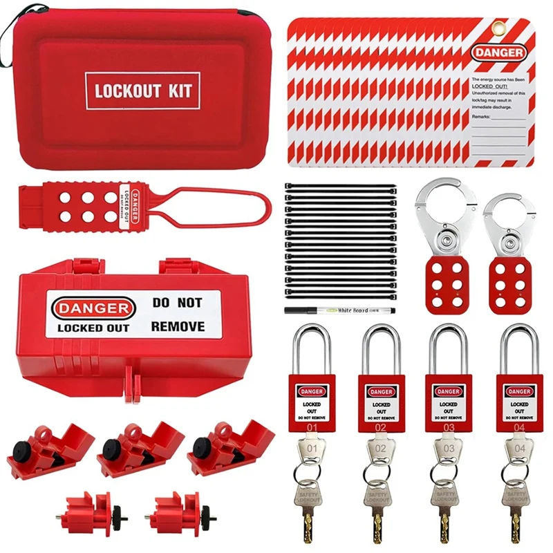 

35Pc Lotokit,Portable Lockout Tagout Electrical Kit For Industrial Lockout Devices, Professional Padlock Kit