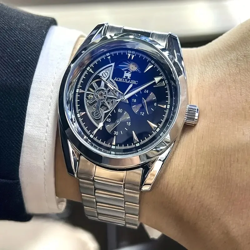 

Мужские автоматические механические часы Aokulasic, мужская модель, полуполая сфера, полые, высокоэстетическая привлекательность, крутые и бестселлеры для мужчин, указатель фаз Луны, модные часы для вечеринок, украшение повседневной одежды, стильный и изы