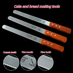 Household baking tool, 10 inch stainless steel cake knife, bread making cake tool, wooden handle serrated knife