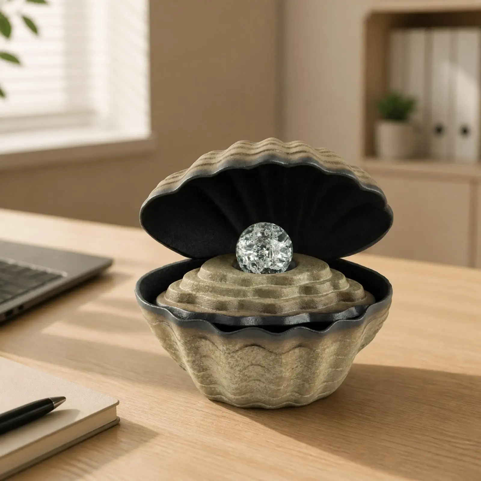 USB Powered Ceramic Tabletop Fountain Shell Design Waterfall Indoor Decor for Home Office Meditation Space Calm