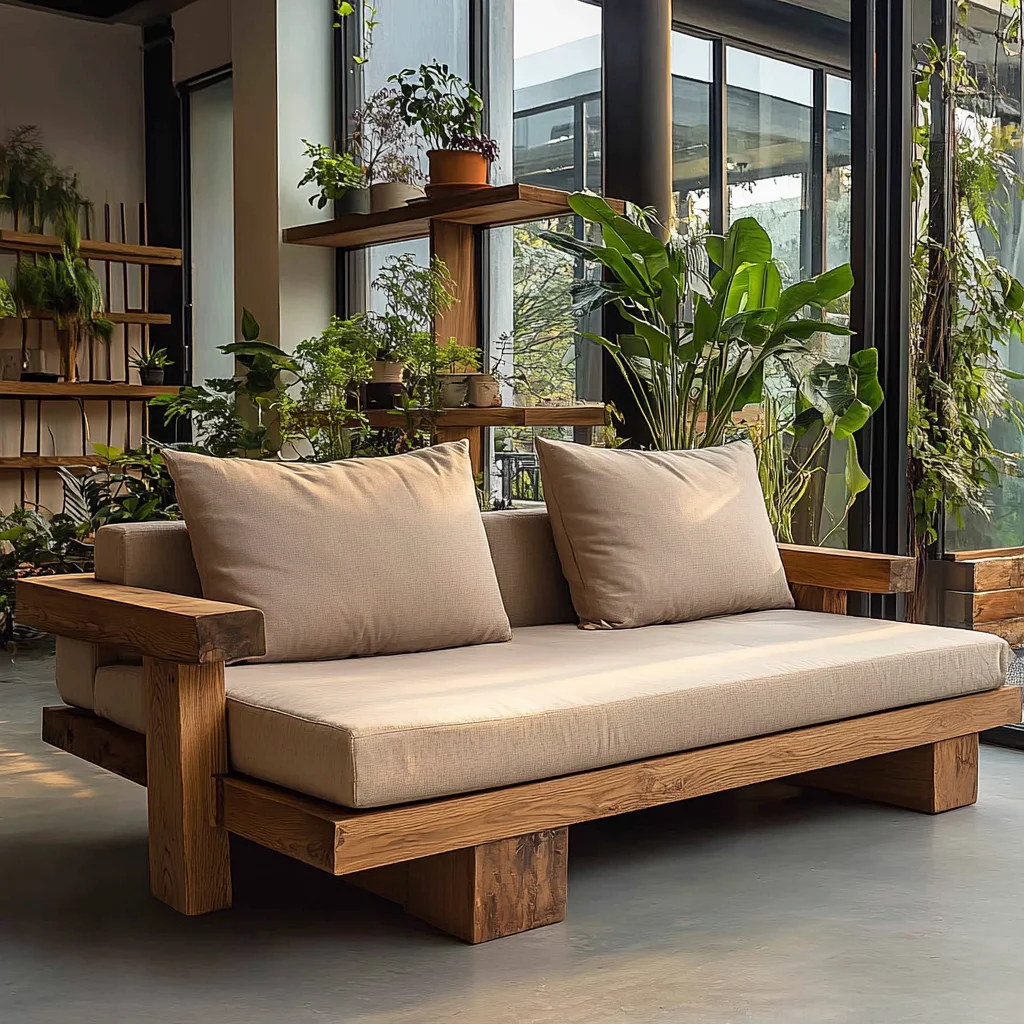 Log wind natural edge furniture medieval wabi-sabi aesthetic living room hotel straight row double seat all solid wood sofa