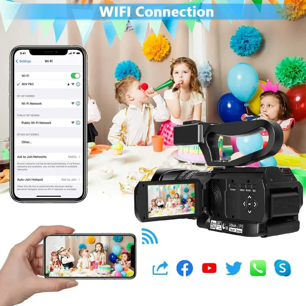 Caméras vidéo 6K pour la photographie 64MP WiFi Webcam en direct caméscope Zoom numérique 18X caméra d'enregistrement Vlog pour Tiktok YouTube
