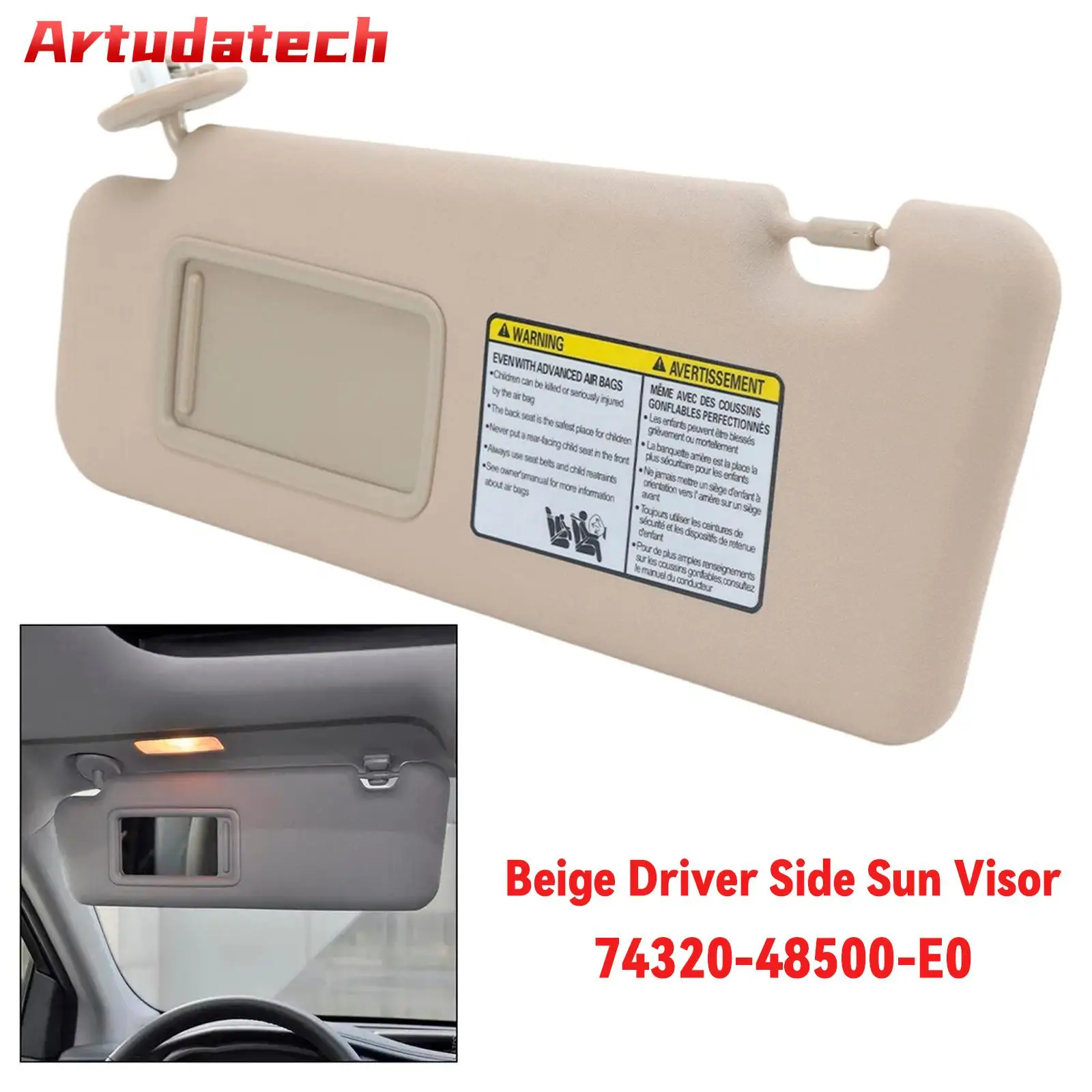 

Artudatech бежевый левый солнцезащитный козырек 74320-48500-E0 для Toyota Highlander 2008-2013