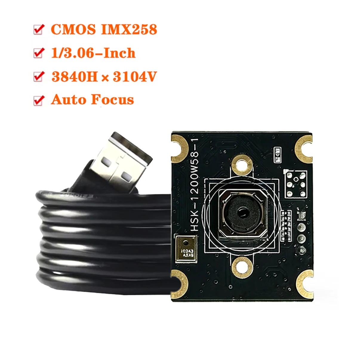 4K USB Camera Module CMOS IMX258 12MP AF UVC Webcam Plug and Play 77.2°/125° Lens for Machine Vision 3D Printer