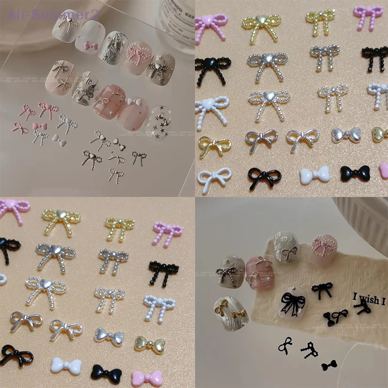 {MX} 10 قطعة لطيف ثلاثية الأبعاد شريط صغير ربطة عنق مسمار السحر بلون Bowk المعادن مسمار الفن زينة DIY بها بنفسك مانيكير اكسسوارات #1