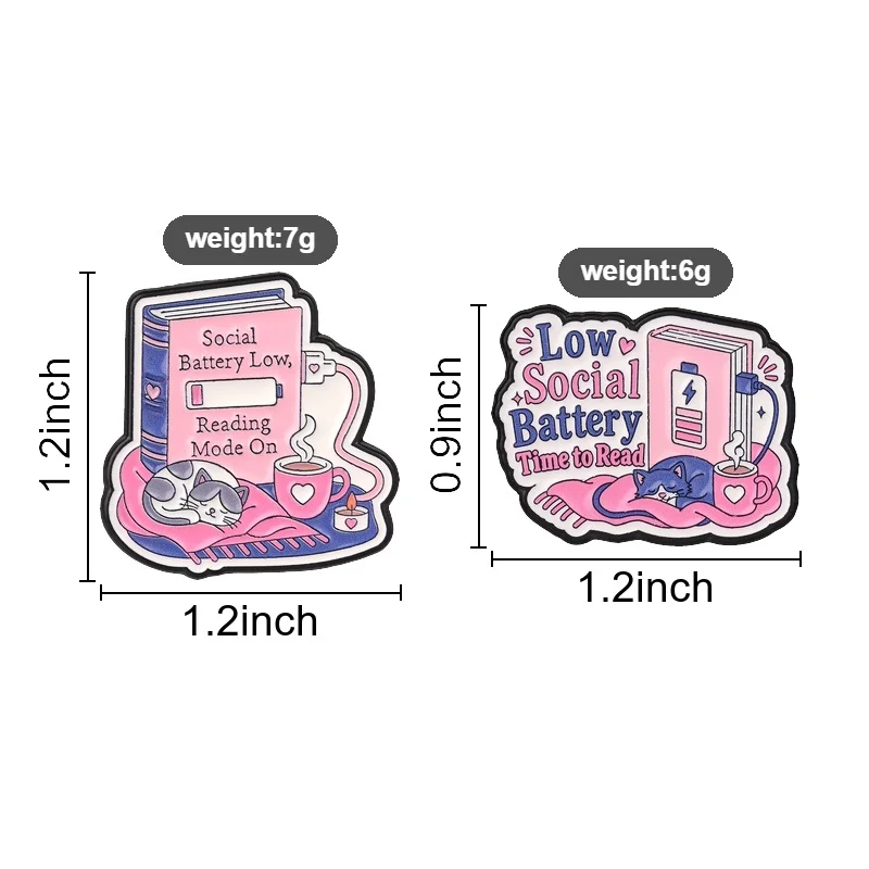 Low Social Battery Time To Read Cat Enamel Pin, Cozy Book Kitty Brooch For Introverts And Relaxed Chill Style