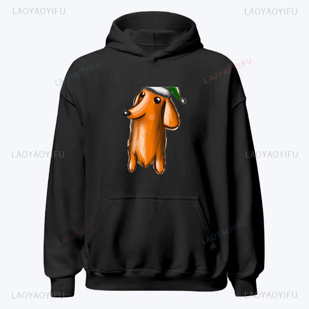 Cute Dachshund Men Fall Winter Drop-shoulder sleeve  Warm Sweatshirt Merry Christmas Cartoon Dachshund Printed Men's Hoodies