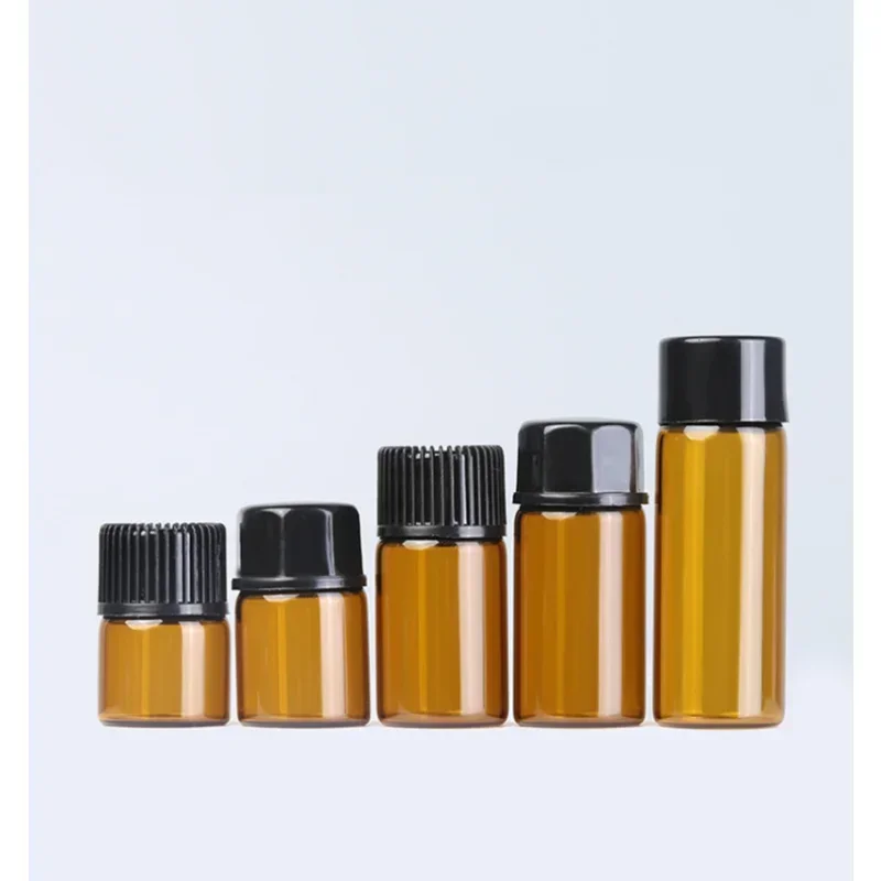

1/2/5ml Fine Oil Bottle Tawny Glass Screw Cap Stock Solution Small Empty Amber Essential Thin Dram Perfume Vials Sample Test