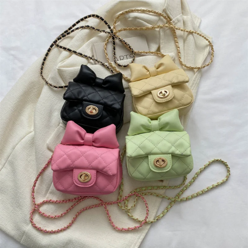 This year's popular mini bag for women's 2024 new summer children's bow solid color single shoulder diagonal cross bag