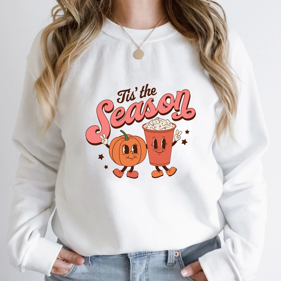 

colored tis' the season Pumpkin Latte Sweatshirt retro Women Long Sleeve jumper autumn fall Streetwear