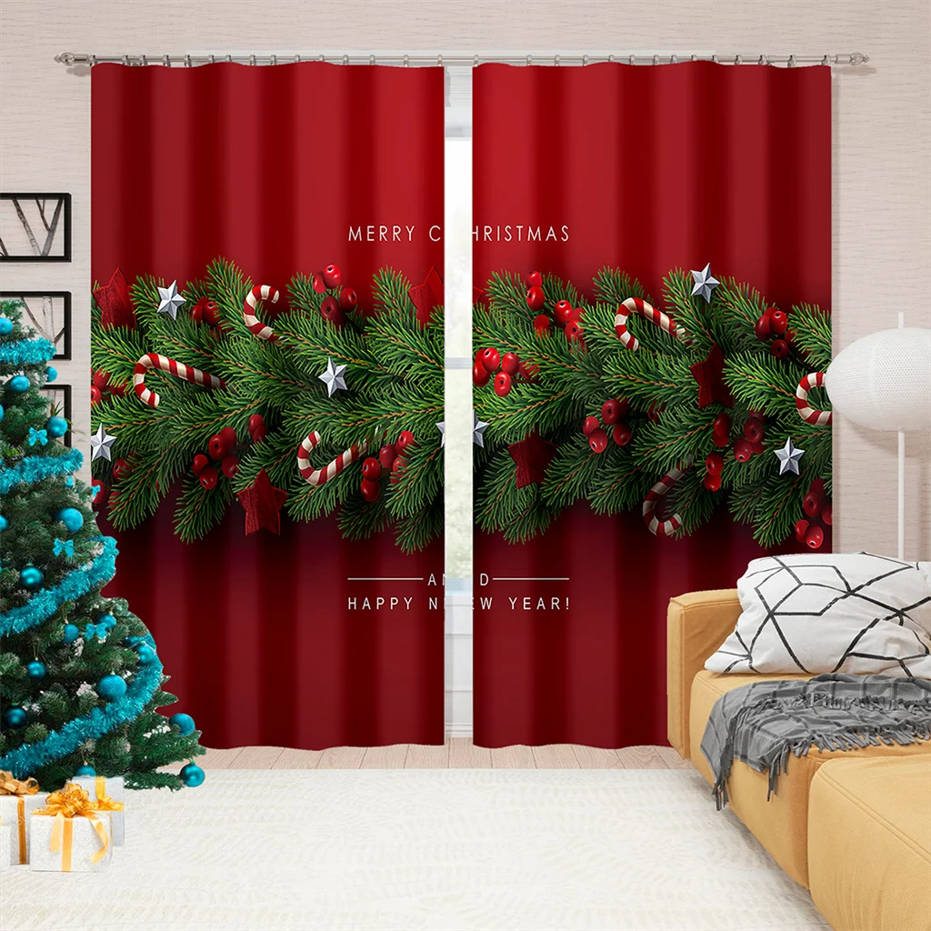 

Merry Christmas, Christmas Home Decor Red Curtains 2 Panel Deluxe American Style Living Room Bedroom Window Decorative Curtains