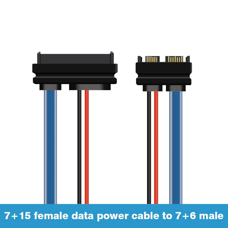 Cable de alimentación de datos SATA hembra de 30cm, 7 + 15 pines a Cable adaptador de disco duro macho de 7 + 6 para unidad óptica, transferencia de datos y fuente de alimentación